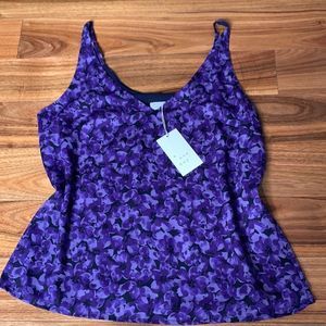 Purple floral tank top sweetheart neckline loose fit summer fashion sz s